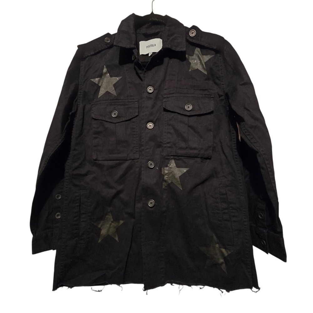 Pistola Military Twill Stars Field Jacket Womens SM Black NWOT?‎ Pockets Button
